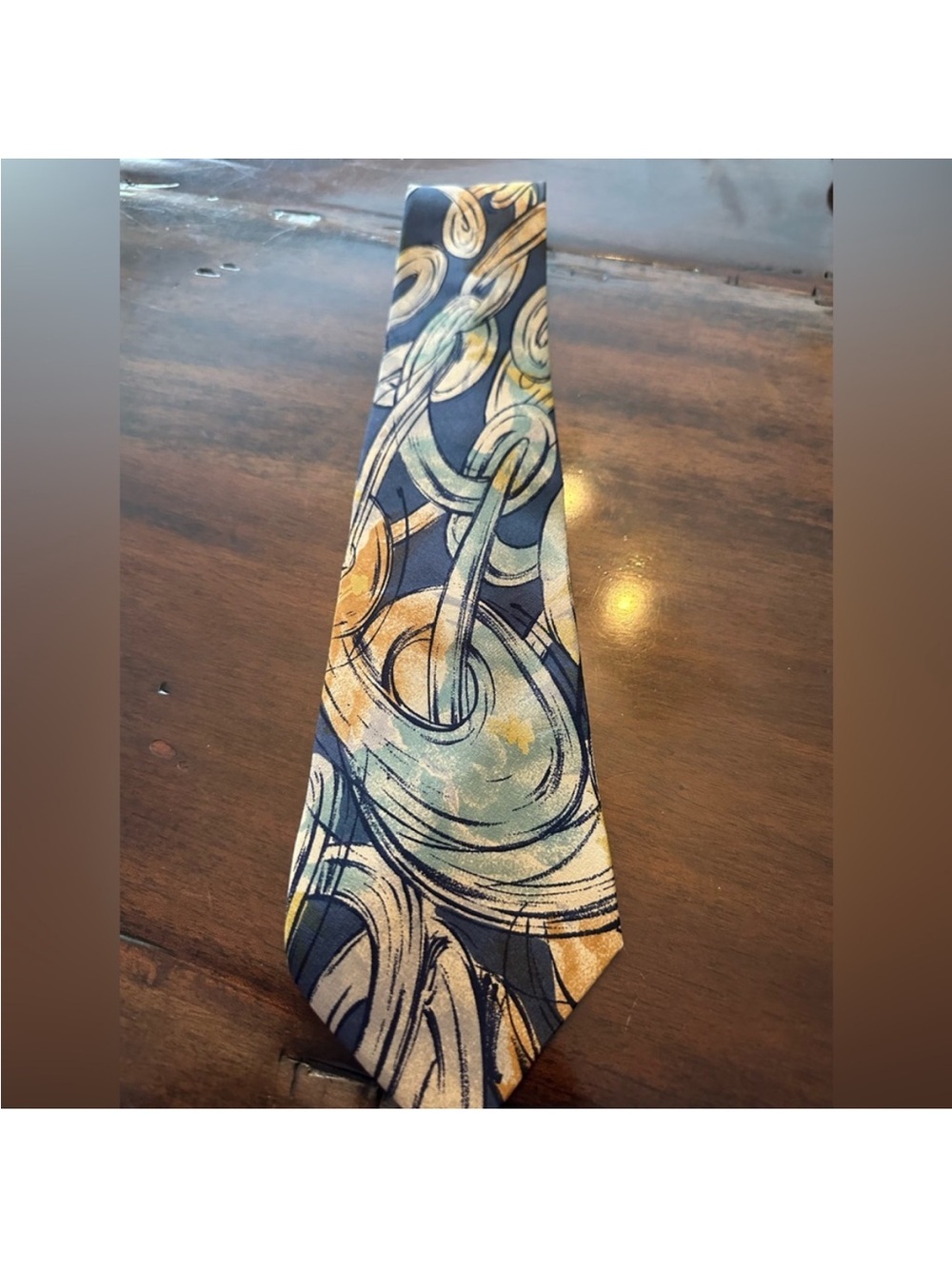 Fendi Navy Tie with Gold and Teal Swirl Motif